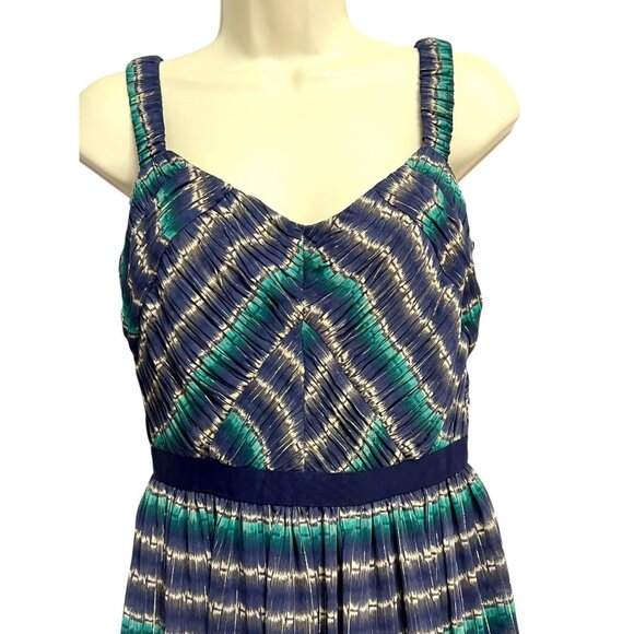 Antonio Melani Josephine Dress Size 2 Seaglass Navy Ikat Pleated Sleeveless Zip - Picture 5 of 16